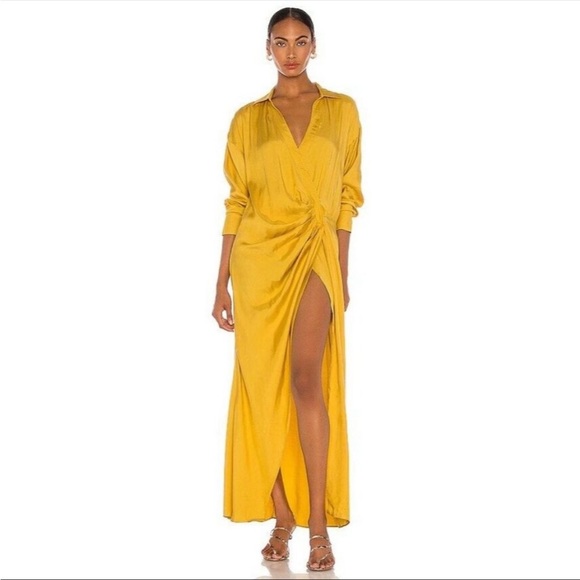 L'Academie Dresses & Skirts - L’ACADEMIE Gigi Maxi Dress Wrap Front Mustard Yellow Long Sleeves US S
